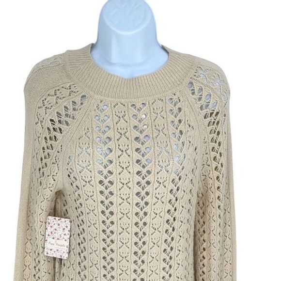 Free People Womens Open Knit Long Sleeve Tunic Sweater Ivory Size Medium NWT - Picture 2 of 11